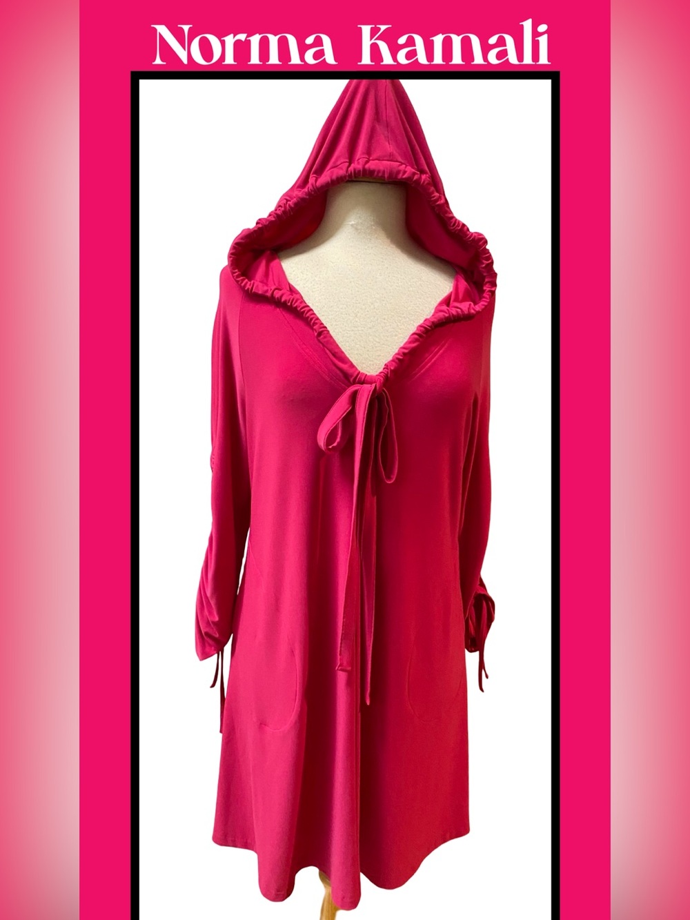 NORMA KAMALI Hot Pink \ Fuschia Dress Poly Spandex ALine Hoodie Sz M NEW